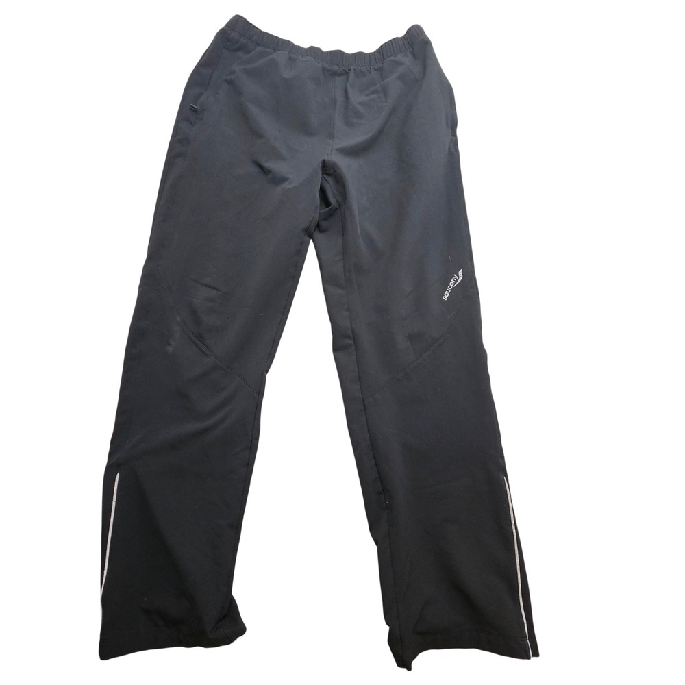 Saucony Mens Black Athletic Running Track Pants Medium Zippered Ankle Cuffs *